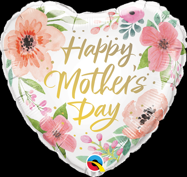 18" Heart Mother's Day Pink Floral Foil Balloon