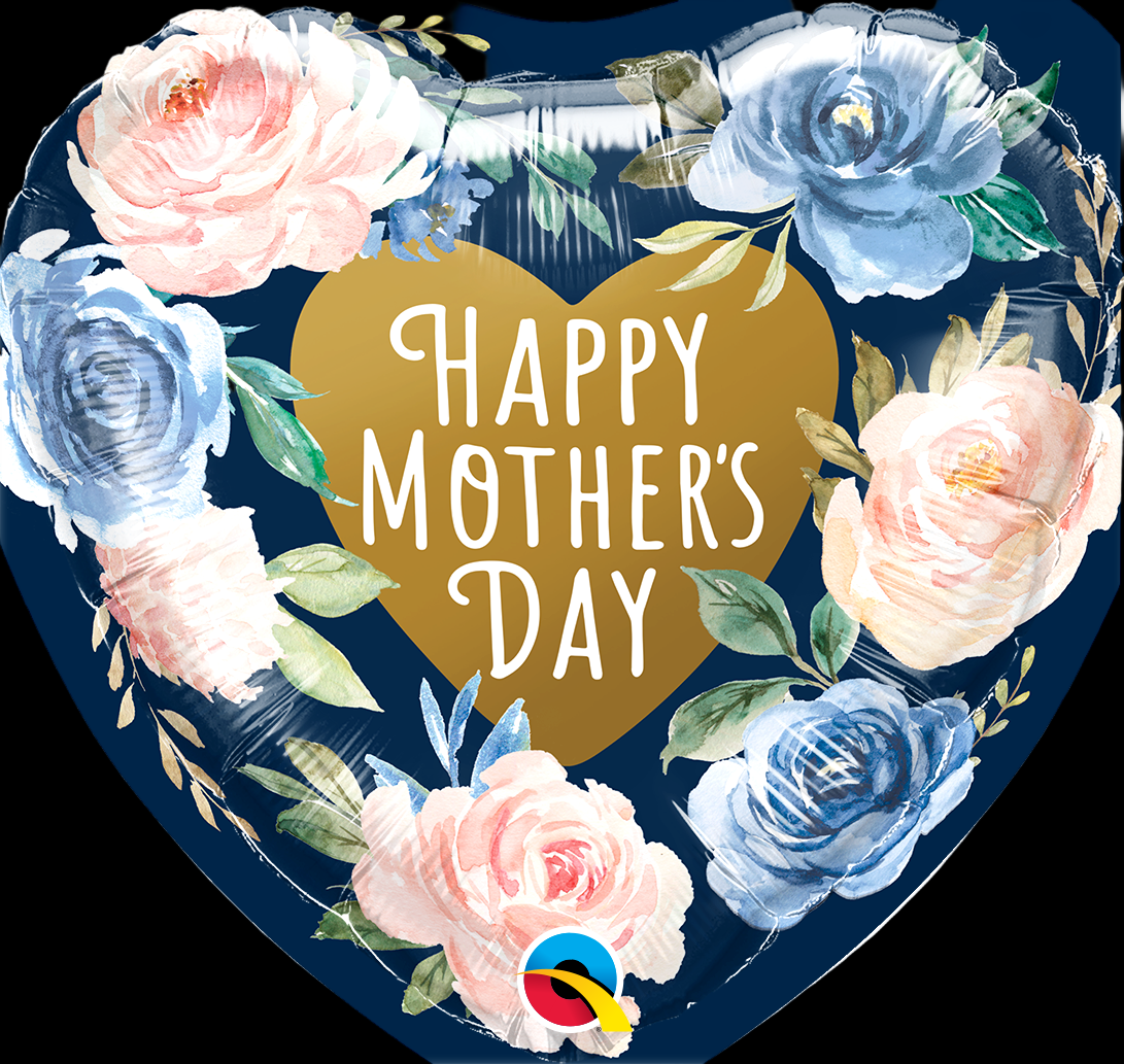 18" Heart Mother's Day Pink & Blue Roses Foil Balloon