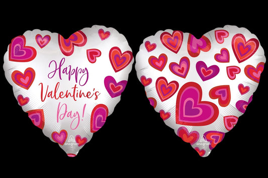 18" Satin Happy Valentine's Day Floating Hearts Foil Balloon